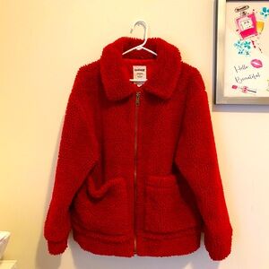 Garage Teddy Red Faux Fur Fleece Jacket size XS